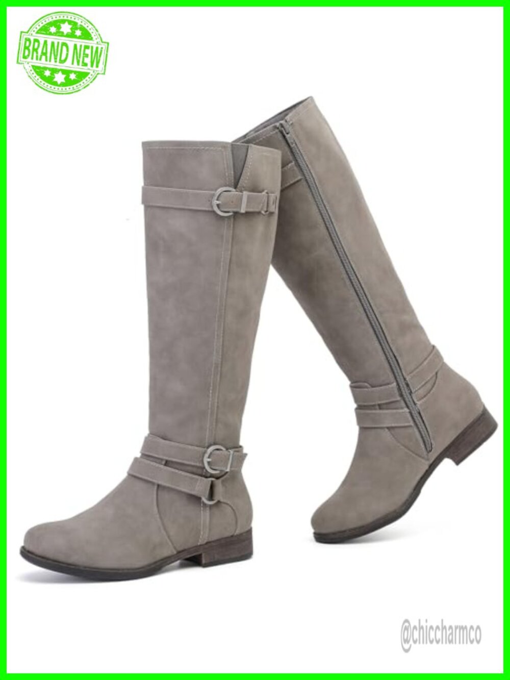 Ruiee Women's Knee High Fashion Boots Faux Leather Side Zip